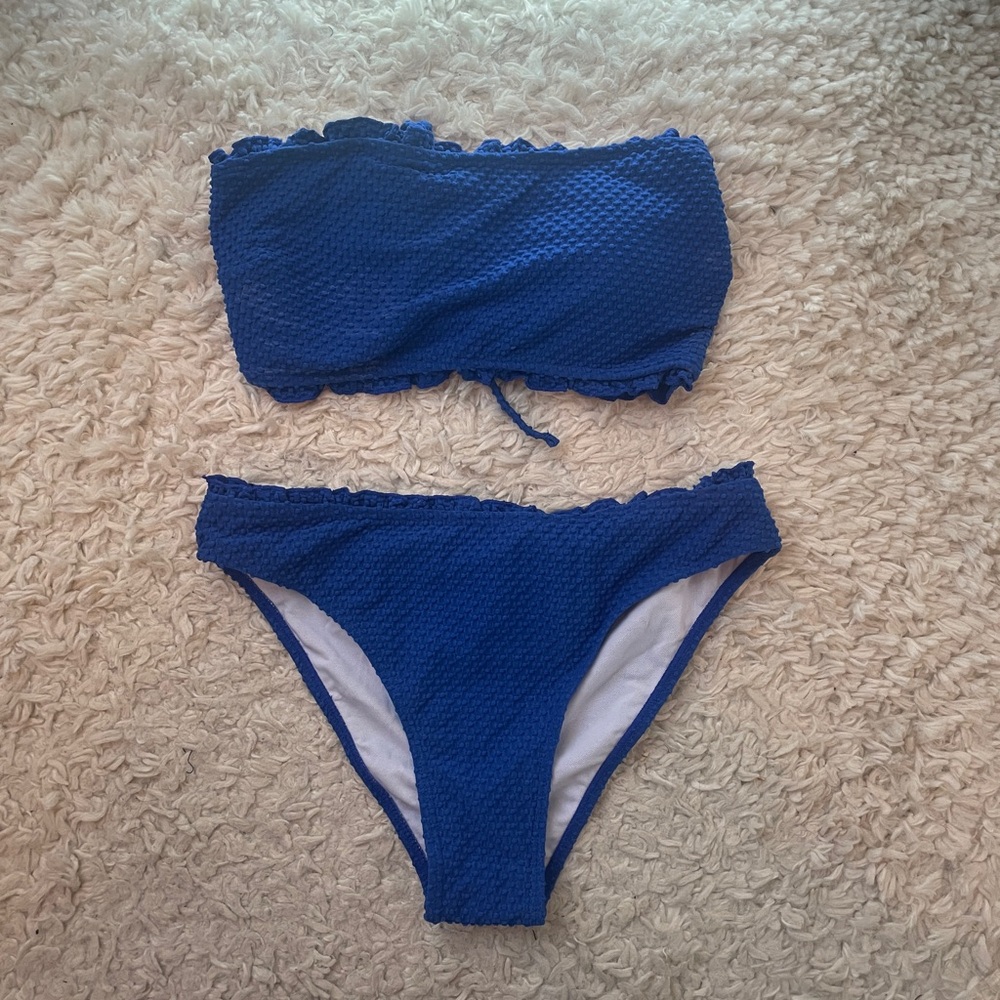 Zaful Royal Blue Textured Strapless Bikini